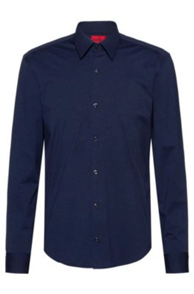 Shop Hugo High-performance Slim-fit Shirt In Stretch Fabric- Dark Blue Men's Casual Shirts Size L