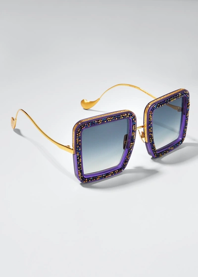Shop Anna-karin Karlsson Beaming Sky Swarovski Square Acetate Sunglasses In Purple