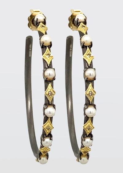 Shop Armenta Old World Alternating Pearl And Crivelli Hoop Earrings, 35mm In Ow