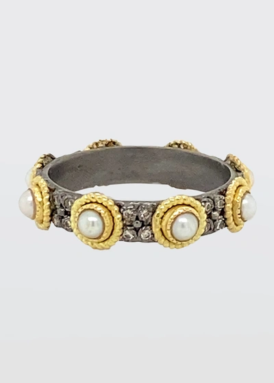 Shop Armenta Old World Pearl And Diamond Stack Band In Ow