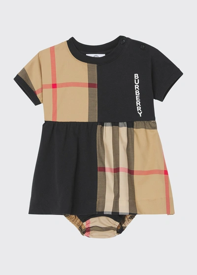 Shop Burberry Girl's Elena Vintage Check Colorblock Dress W/ Bloomers In Black