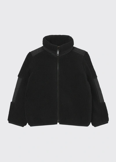 Shop Burberry Boy's Carter Tb Monogram Fleece Jacket In Black