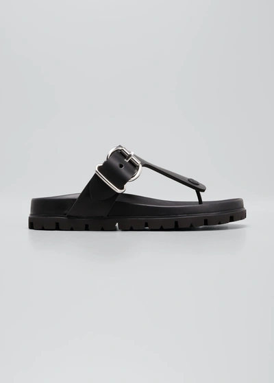 Shop Prada Fussbet Buckle Thong Sandals In Nero