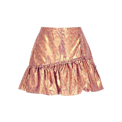 Shop Loveshackfancy Jovanna Printed Lamé Mini Skirt In Bronze