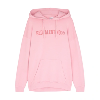 Shop Red Valentino Pink Logo Hooded Cotton Sweatshirt