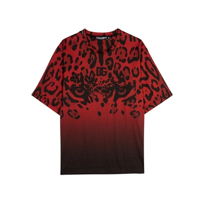 Shop Dolce & Gabbana Red Leopard-print Cotton T-shirt