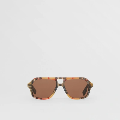 Shop Burberry Childrens Vintage Check Navigator Sunglasses In Antique Yellow