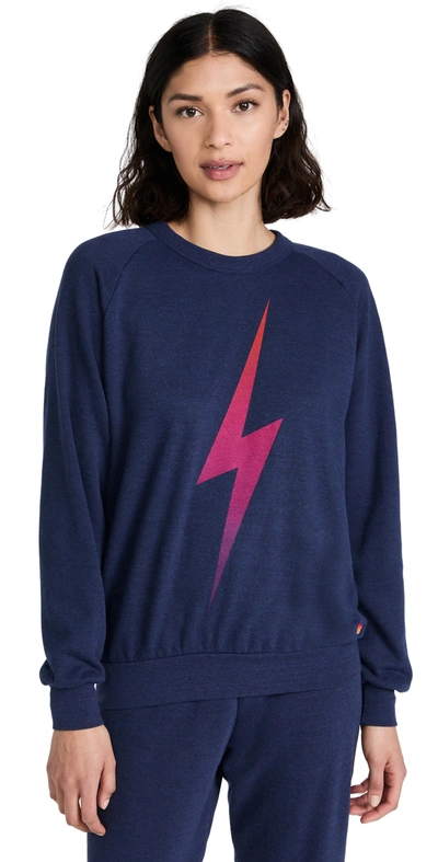 Bolt Chevron Stripe Sweatshirt In Navy pink Purple