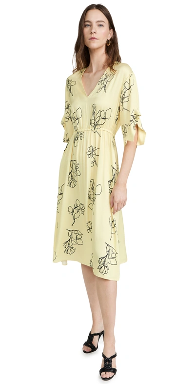 Shop Jason Wu Long V Neck Dress In Lemon Sorbet/black