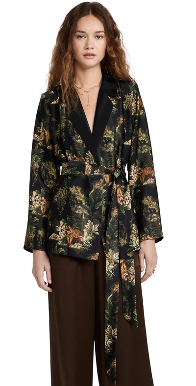 Shop L Agence Ciara Robe Top In Black/dark Forest Tiger Jungle