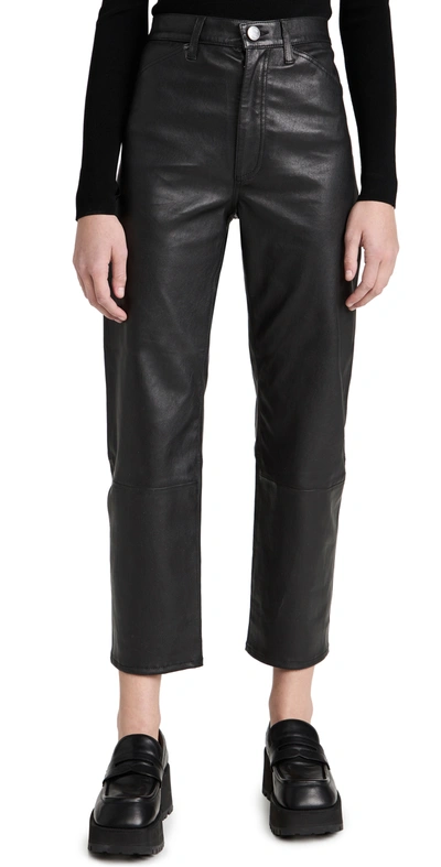 Shop Sprwmn Straight Leg Leather Pants Black