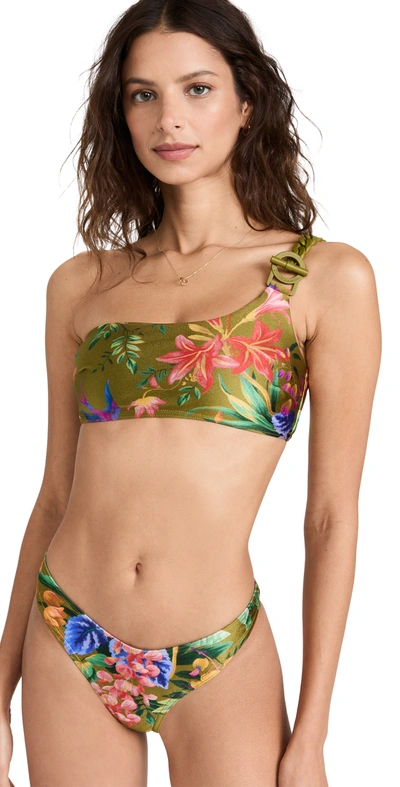 Shop Zimmermann Tropicana Asymmetrical Bikini In Khaki Floral