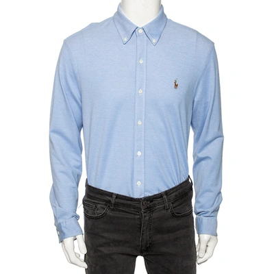 Pre-owned Ralph Lauren Blue Cotton Knit Oxford Shirt Xl