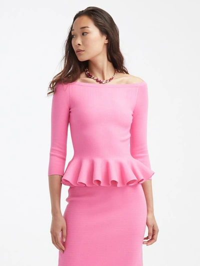 Shop Oscar De La Renta Knit Peplum Top In Azalea