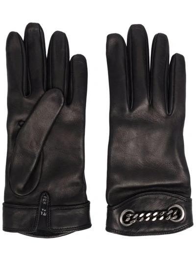 Shop Saint Laurent Chainlink Full-finger Gloves In Black