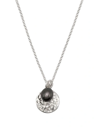 Shop Dower & Hall Hammered Disc Pearl Pendant Necklace In Silver