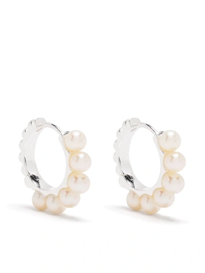 Shop Dower & Hall Silver Timeless Pearl Huggie Hoops In White