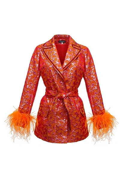 Shop Andreeva Red Jacqueline Jacket №22 With Detachable Feather Cuffs