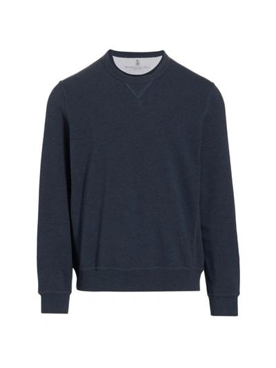 Shop Brunello Cucinelli Crewneck Cotton-blend Sweater In Blue