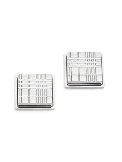 Shop Burberry Men's Square Engraved Plaid Cuff Links In Palladio