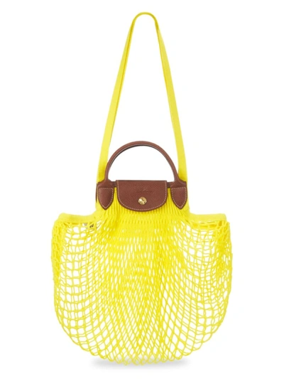 Shop Longchamp Women's Le Pliage Filet Knit Bag In Lemon