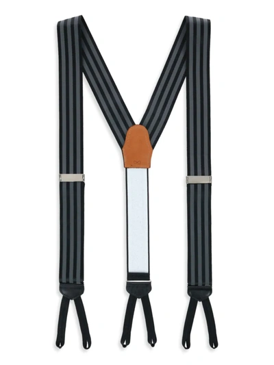 Shop Trafalgar Men's Astaire Grosgrain Striped Suspenders In Black Grey