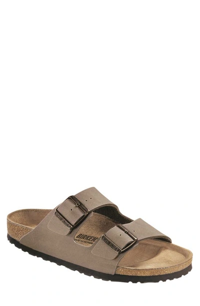Shop Birkenstock Arizona Slide Sandal In Stone Faux Leather