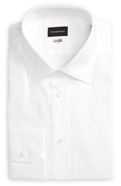 Zegna Micro Striped Trecapi Tailored Fit Long Sleeve Shirt In White