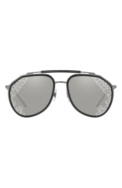 Shop Dolce & Gabbana 57mm Aviator Sunglasses In Gunmetal/black/grey Silver