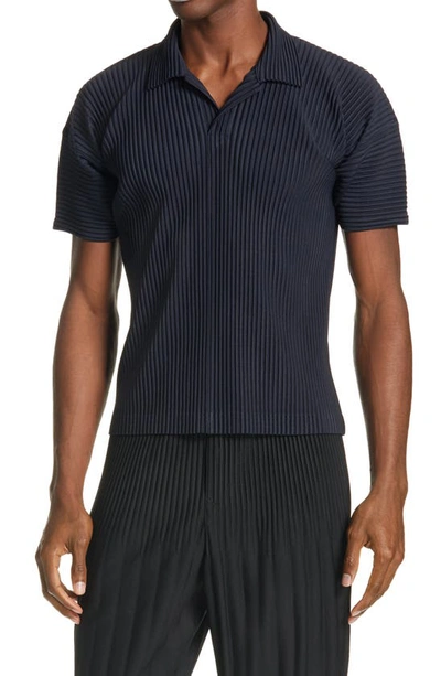 Shop Issey Miyake Pleated Polo In Navy
