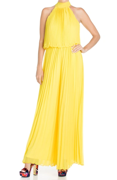 Shop Meghan La Wild Orchid Pleated Jumpsuit In Yellow