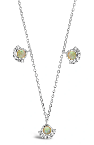 Sterling Forever Half Halo Opal Pendant Necklace In Silver