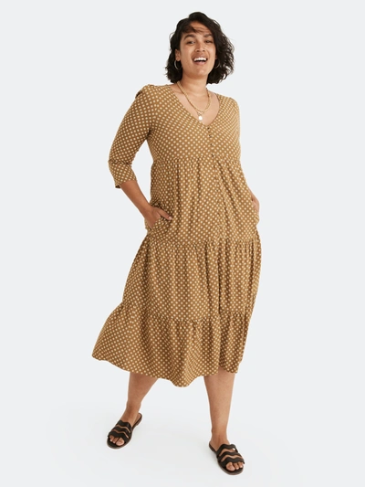 Shop Madewell Tiered V-neck Midi Dress In Spiced Olive