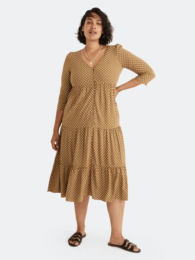 Shop Madewell Tiered V-neck Midi Dress In Spiced Olive