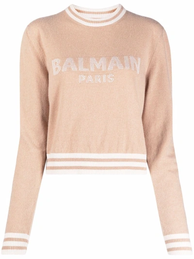 Shop Balmain Women's Beige Wool Sweater