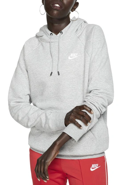 Shop Nike Sportswear Essential Pullover Fleece Hoodie In Dark Grey Heather/ White