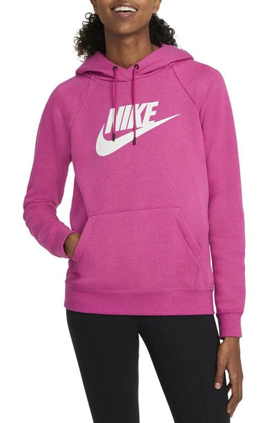 Shop Nike Sportswear Essential Pullover Hoodie In Fireberry/ Heather/ White