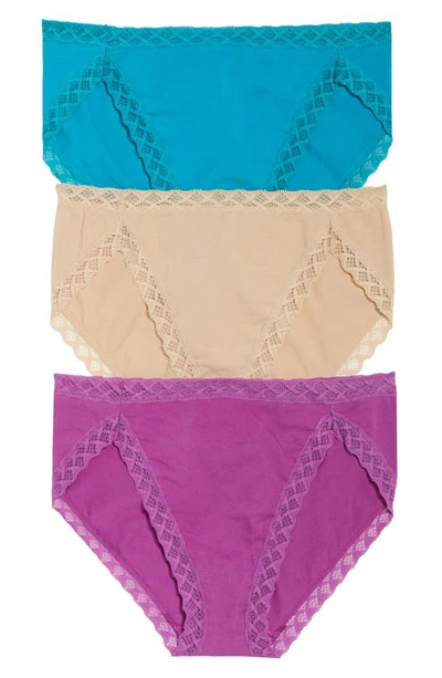 Shop Natori Bliss 3-pack French Cut Briefs In Mulberry / Tropic / Cafe