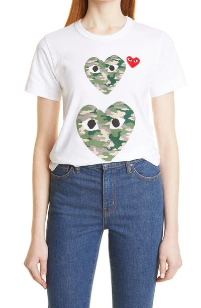 Shop Comme Des Garçons Camouflage Heart Graphic Tee In White1