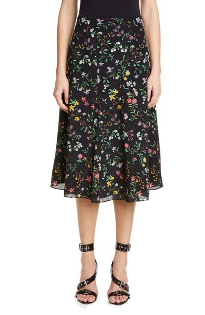 Shop Altuzarra Floral Print Silk Skirt In Black