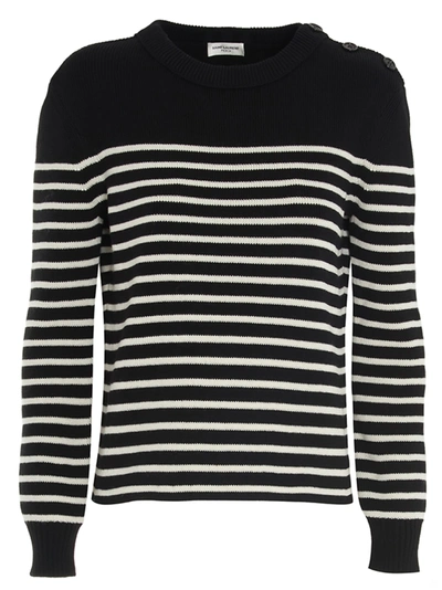 Shop Saint Laurent Striped Sweater In Nero Bianco