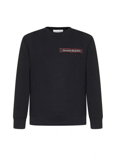 Shop Alexander Mcqueen Logo Patch Crewneck Sweatshirt In Black
