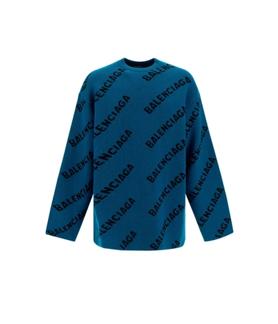 Shop Balenciaga Allover Logo Intarsia Sweater In Multi