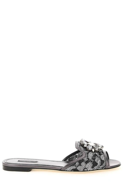 Shop Dolce & Gabbana Bianca Crystal Embellished Sandals In Black