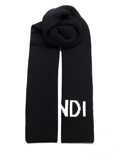 Shop Fendi Jacquard Logo Lettering Scarf In Black