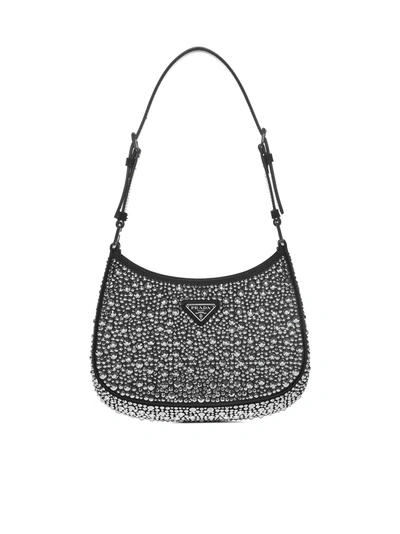 Shop Prada Cleo Crystal Shoulder Bag In Silver