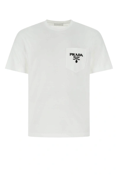 Shop Prada Logo Chenille Crewneck T In White