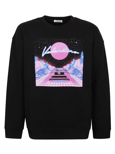 Shop Valentino Graphic Print Crewneck Sweatshirt In Black