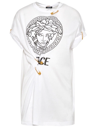 Shop Versace Ruched Logo Printed T In White