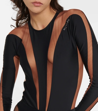 Shop Mugler Paneled Bodysuit In Black Nude 02